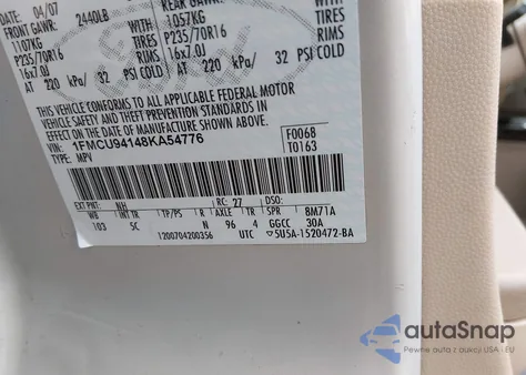 2008 Ford Escape Limited from USA, damaged, VIN 1FMCU94148KA54776